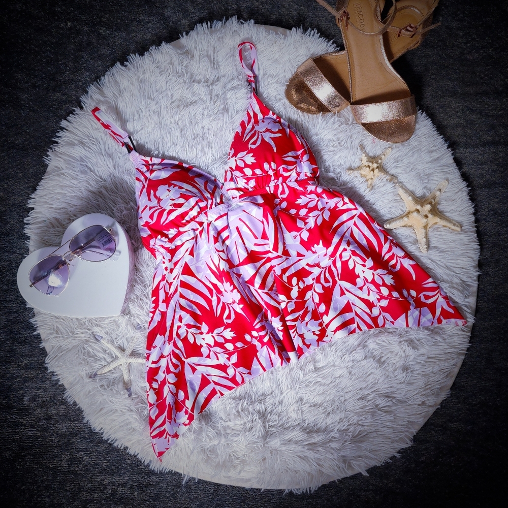 Small Kona Sol Floral Purple and Red Tankini Top